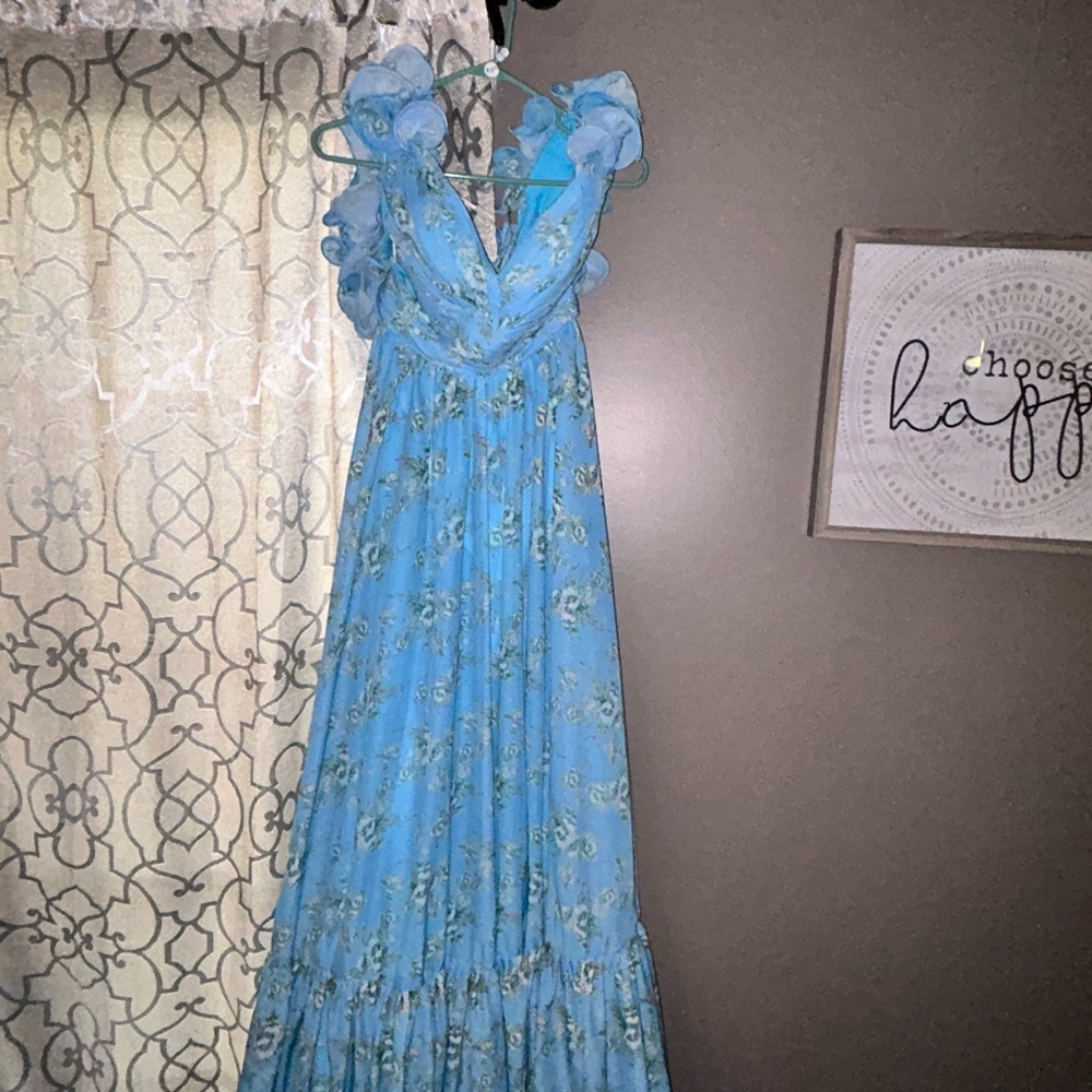 Elegant Blue Floral Women's Dress